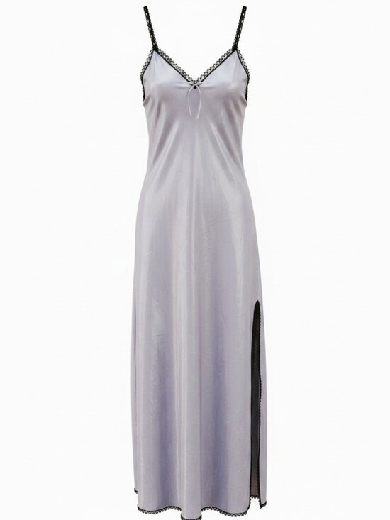 r. michael alan Other - Vintage Satin Slip Dress Lingerie Lavendar Grey Black Crochet Lace Trim Slit S